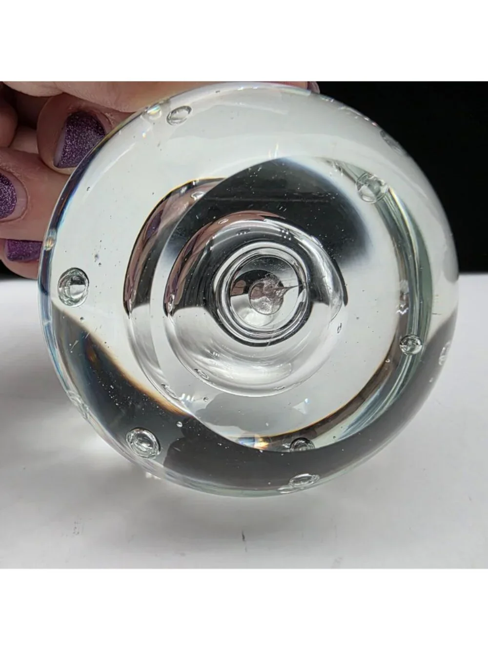 Hand Blown Clear Glass Paperweight With Controlled Bubbles Clear Smooth Base 3